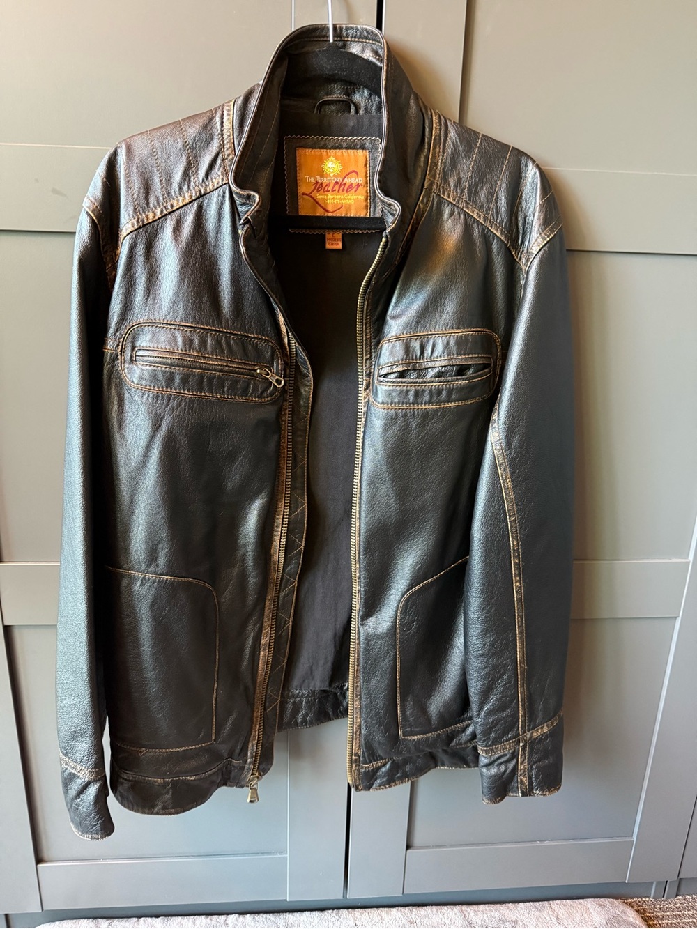 The Territory Ahead Distressed Brown Leather Bomber Jacket L men’s - Picture 7 of 12